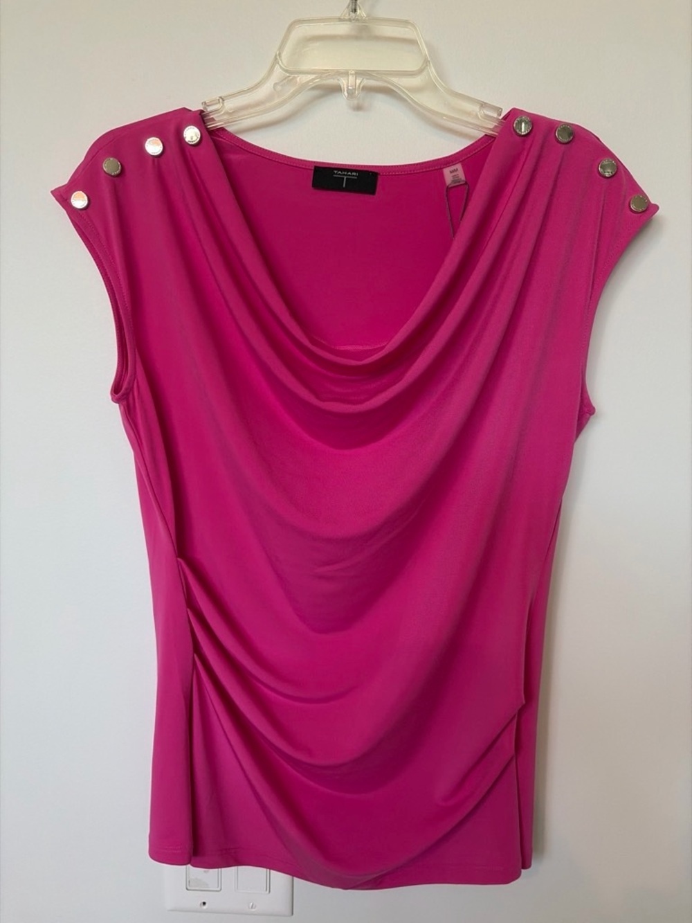 Tahari Hype Pink Draped Cowl Neck Sleeveless Top